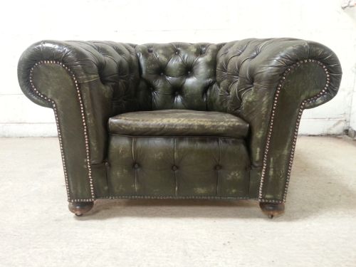 antique victorian parliament green leather chesterfield gentleman's club armchair c1890