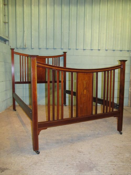 antique edwardian inlaid mahogany double bed c1900