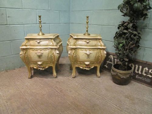 pair italian painted bombe bedside chests