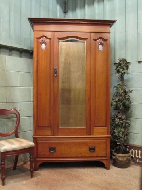 Antique Edwardian Mahogany Single Wardrobe With Wedgwood Plaques