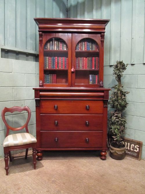 antique victorian mahogany bookcase on chest of drawers c1880