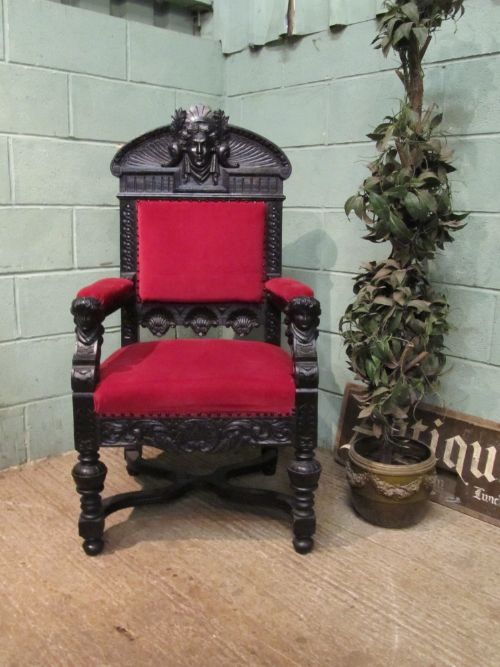 antique italian 19th century carved oak throne chair of neo classical design c1860