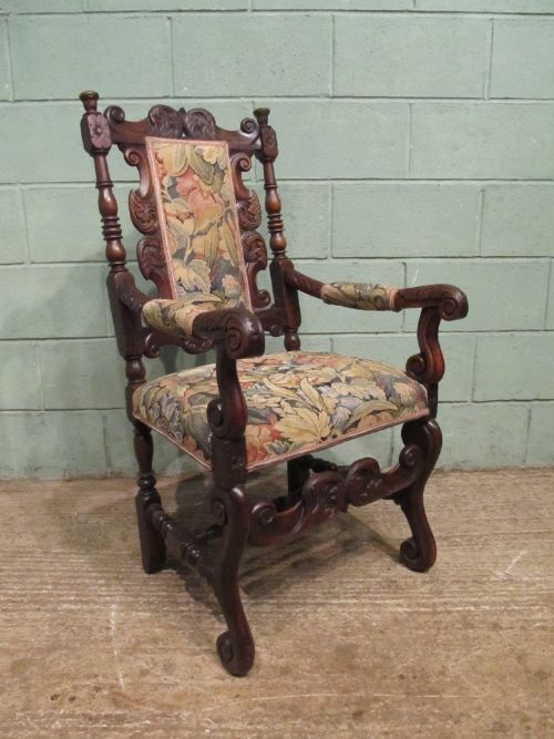 antique early 19th century spanish carved walnut armchair c1830