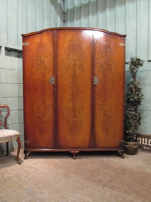 antique queen anne style mahogany triple wardrobe c1920