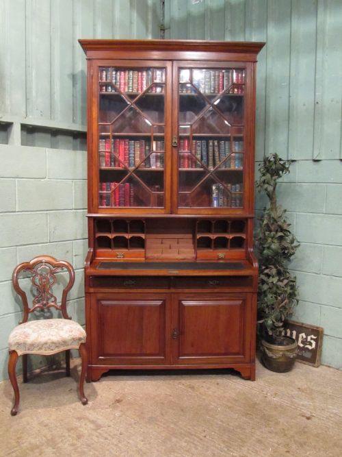 antique late victorian astragal glazed mahogany secretaire bookcase c1890