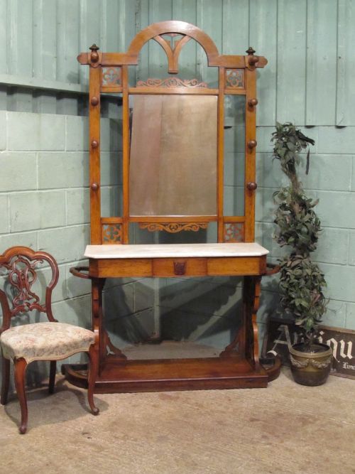 antique victorian oak and marble hallstand c1890