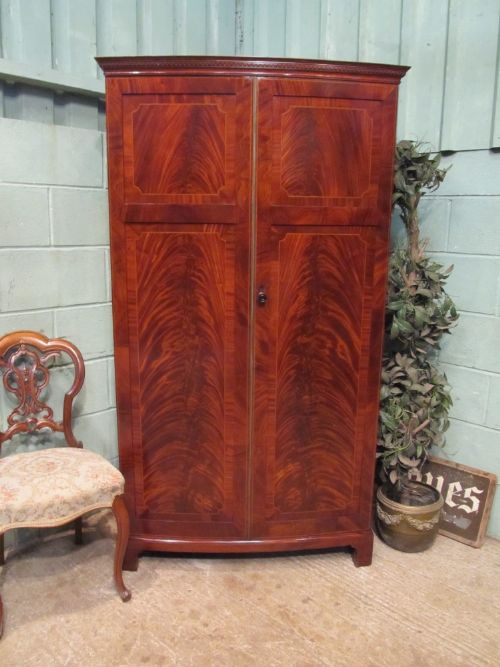 antique edwardian regency flamned mahogany bow front wardrobe c1900