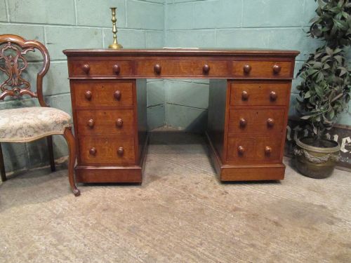 victorian oak twin pedestal desk with hidden writing slope c1880