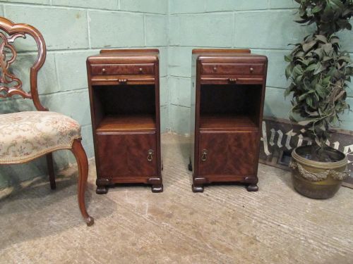 pair art deco mahogany bedside cabinets c1920