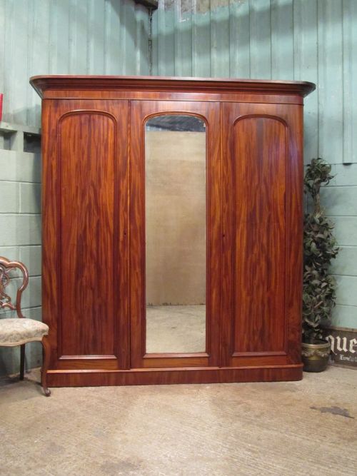 antique victorian mahogany triple wardrobe compactum c1880