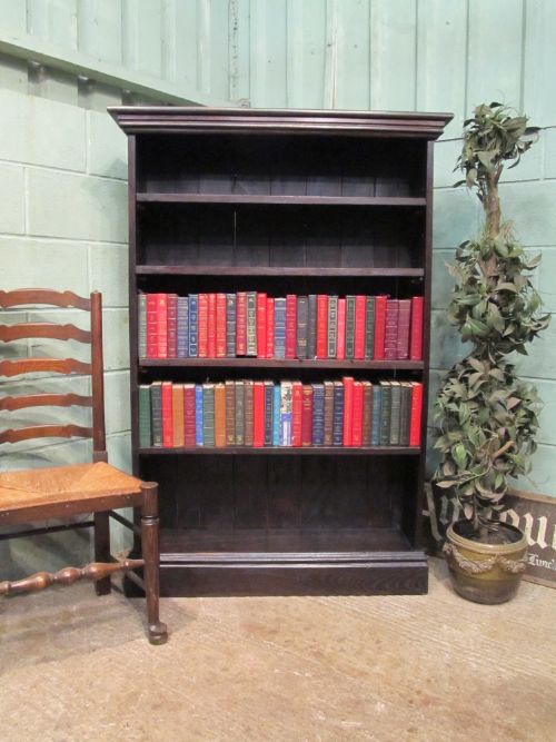 antique victorian tall dark oak open bookcase c1880