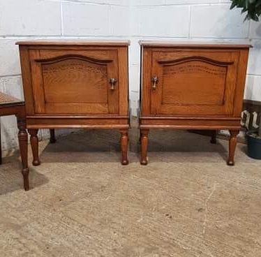 antique pair arts crafts oak bedside cabinets c1890