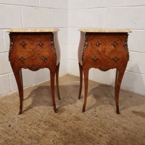 antique pair italian mahogany marble bombe bedside chests c1920