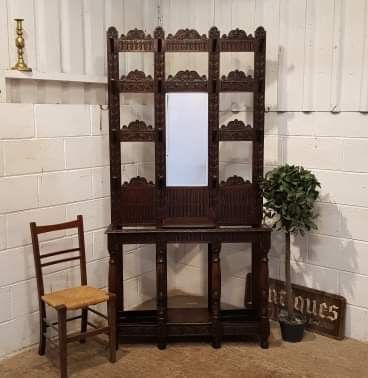 antique tall victorian carved gothic oak hall stand c1880