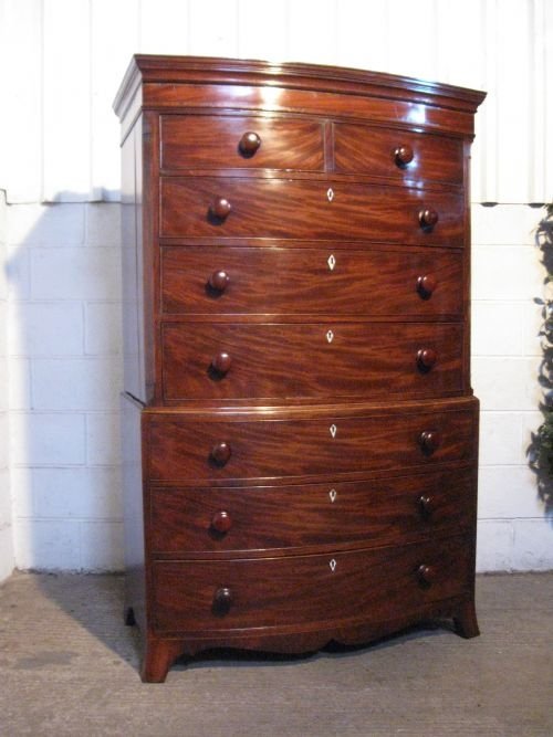 georgian mahogany bow front chest on chest of drawers c1780
