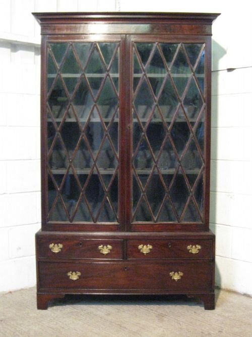 antique georgian mahogany glazed bookcase on chest c1780
