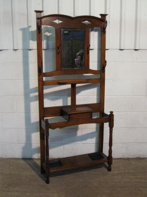 lovely antique solid oak arts crafts hall stand c1890