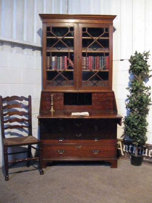 antique georgian oak bureau astragal glazed bookcase on chest c1780