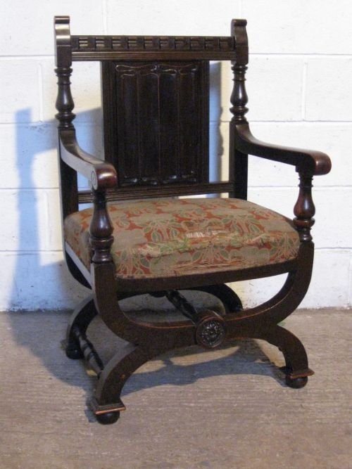 superb antique arts crafts solid oak cross framed chair c1890