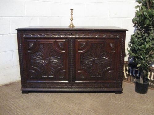antique early georgian carved country oak coffer c1760