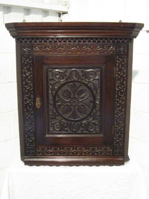 gorgeous antique early victorian carved mahogany corner cabnet