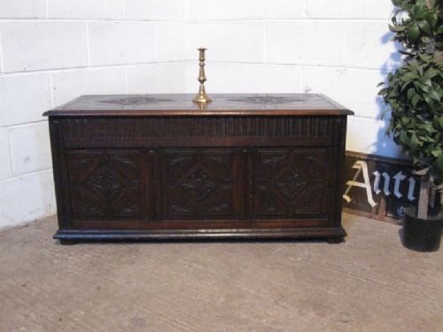 antique early victorian carved oak coffer c1850