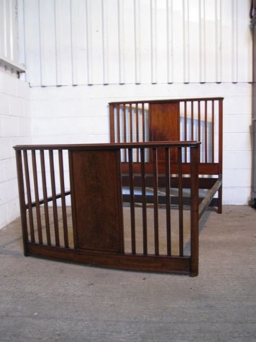 antique edwardian flamed mahogany inlaid double bedstead c1900
