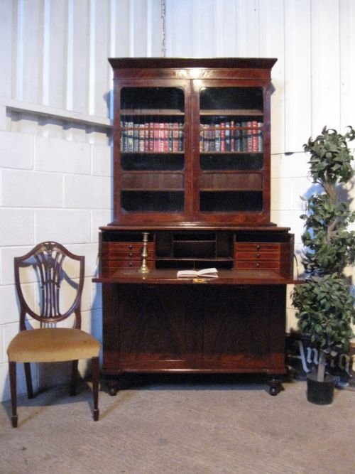 antique early victorian mahogany bookcase secretaire bureau c1850