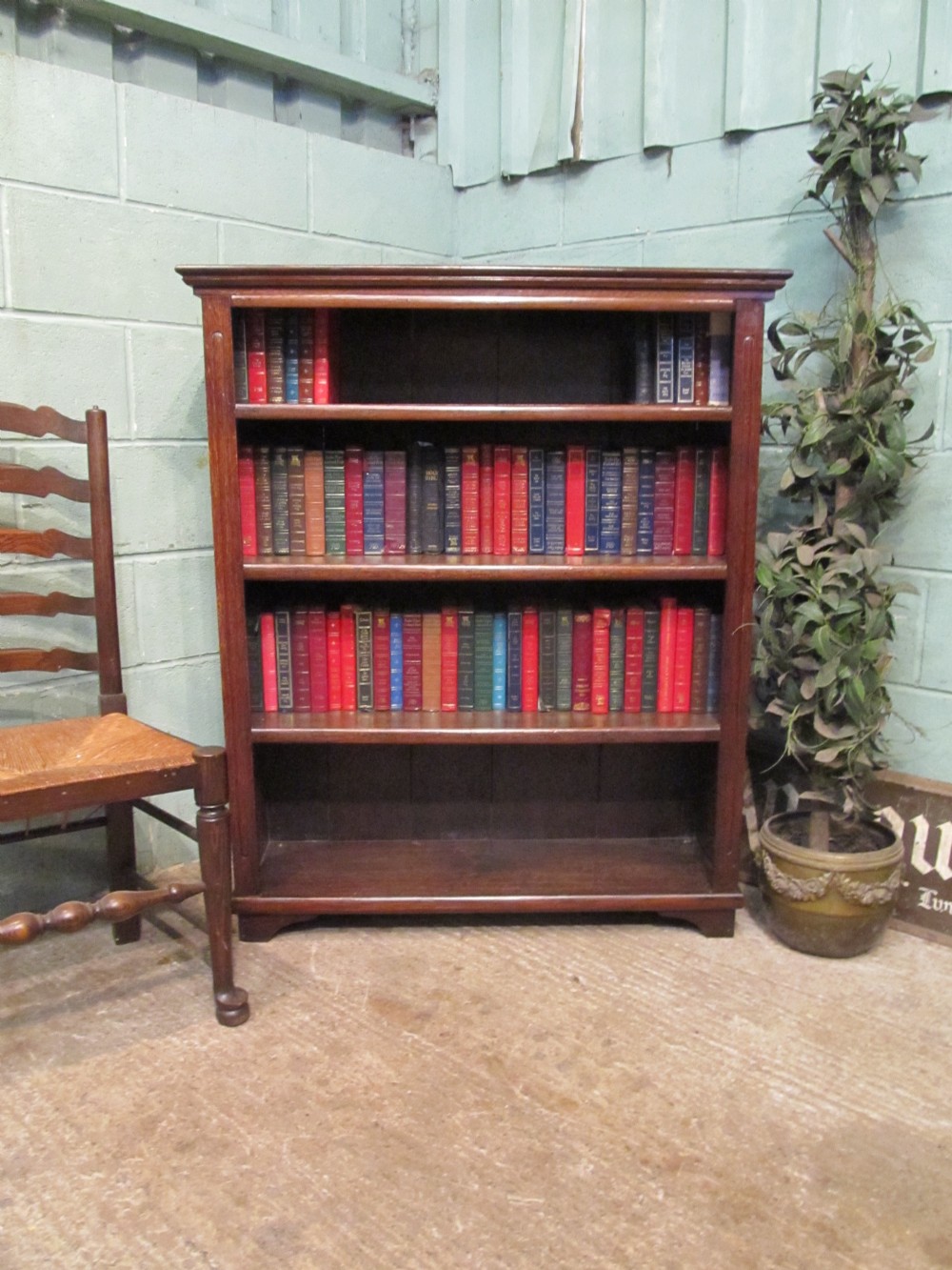 antique victorian oak open bookcase