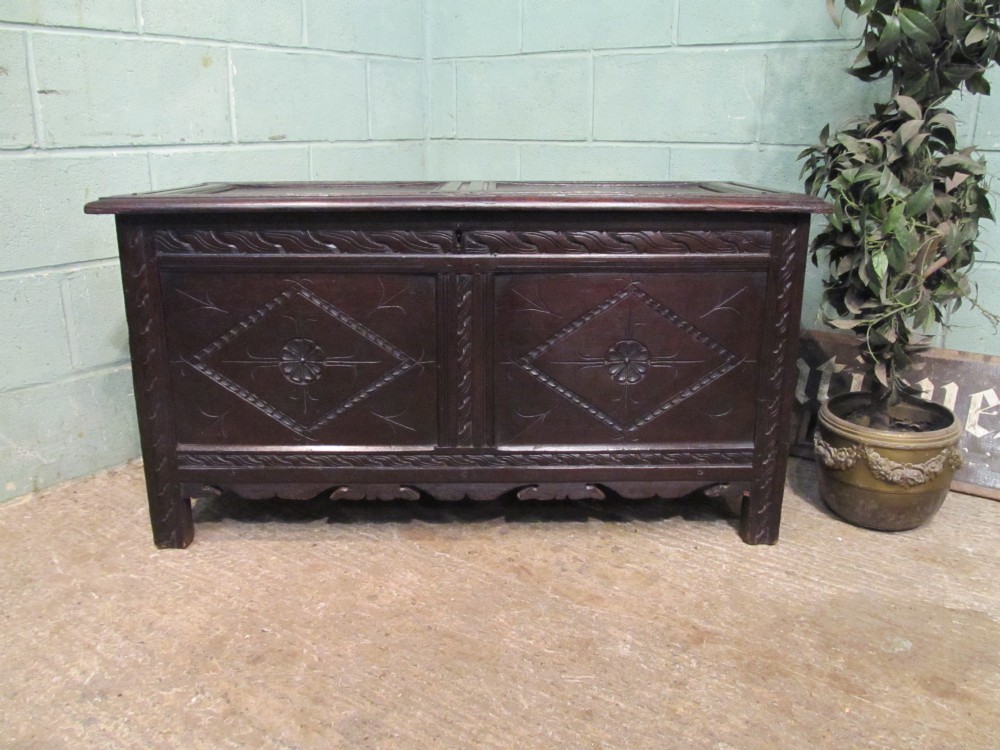 antique early 18th century carved oak coffer c1740