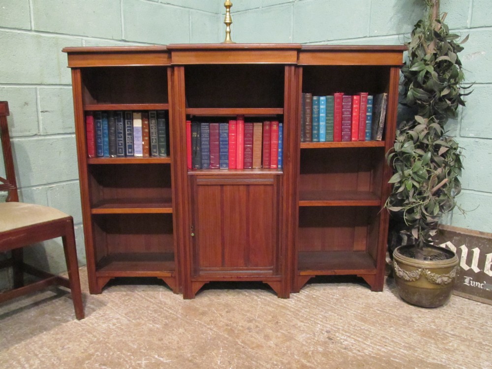 antique edwardian mahogany breakfront open bookcase c1900