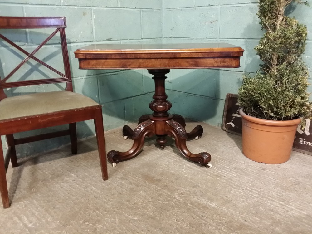 antique victorian burr walnut foldover games table c1860