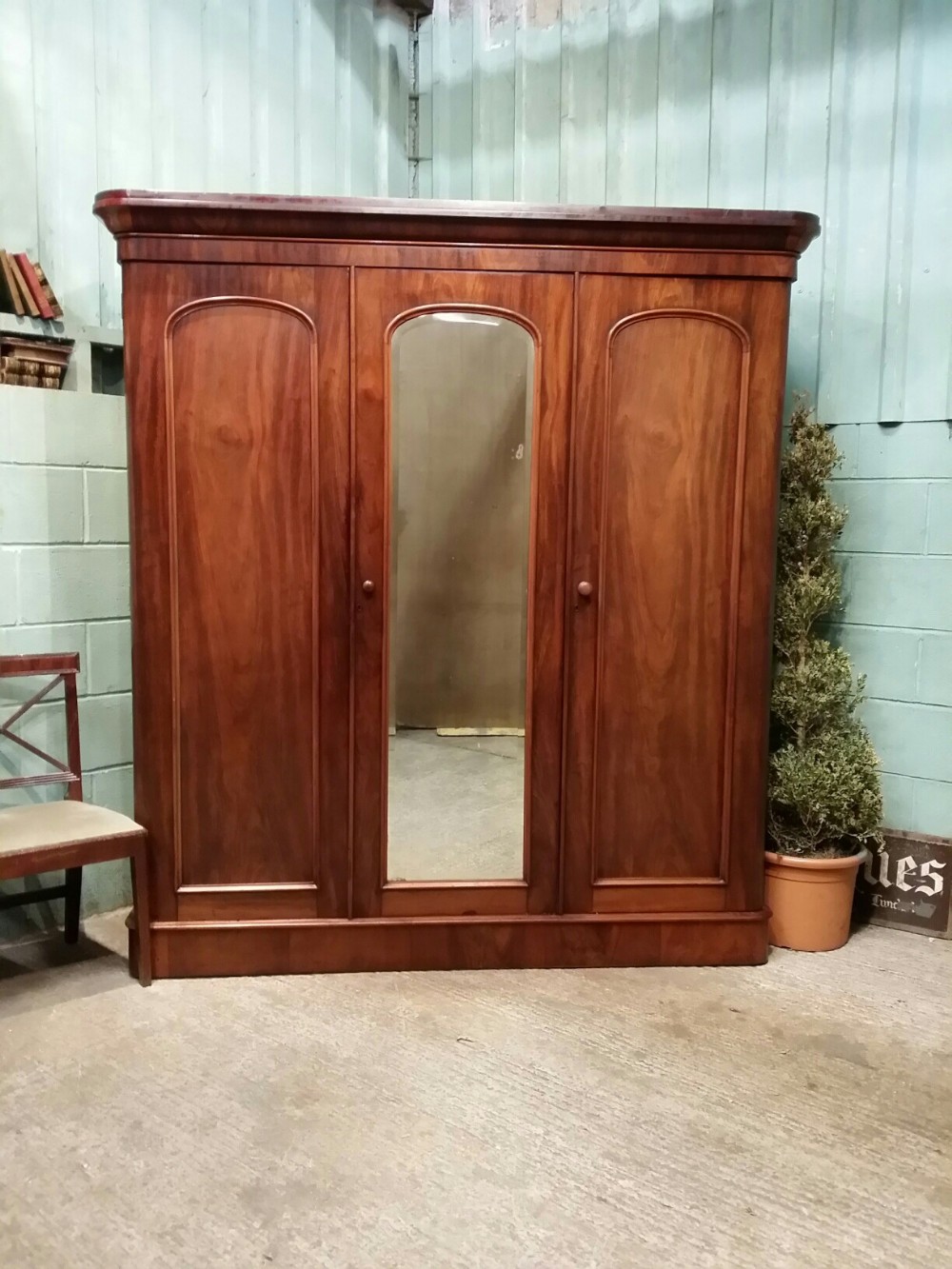 antique victorian mahogany triple wardrobe compactum c1880