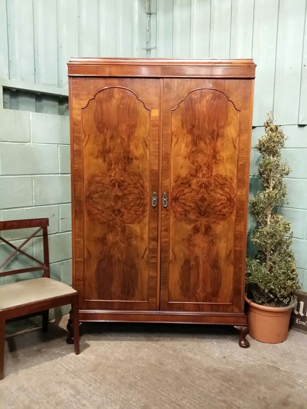 antique edwardian burr walnut double wardrobe compactum by denby and spinks c1900