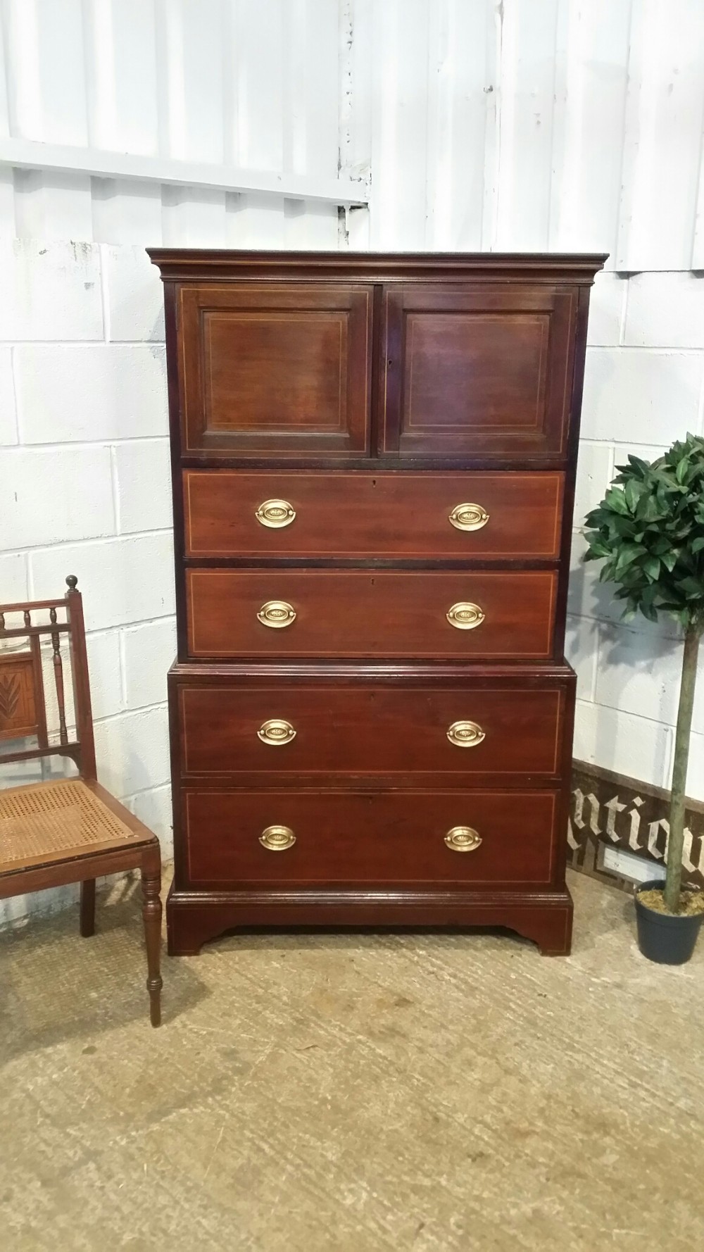 antique edwardian regency inlaid mahogany tallboy chest of drawers c1900