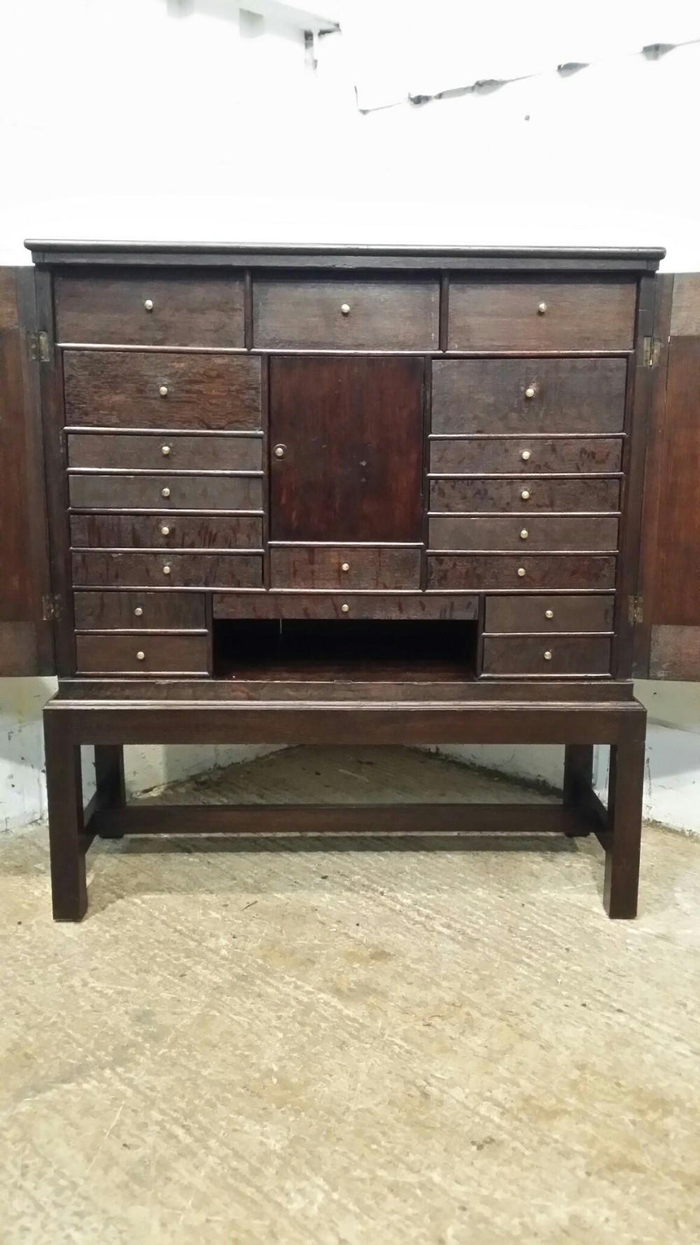 antique early victorian oak collectors cabinet on stand with secret compartments c1840