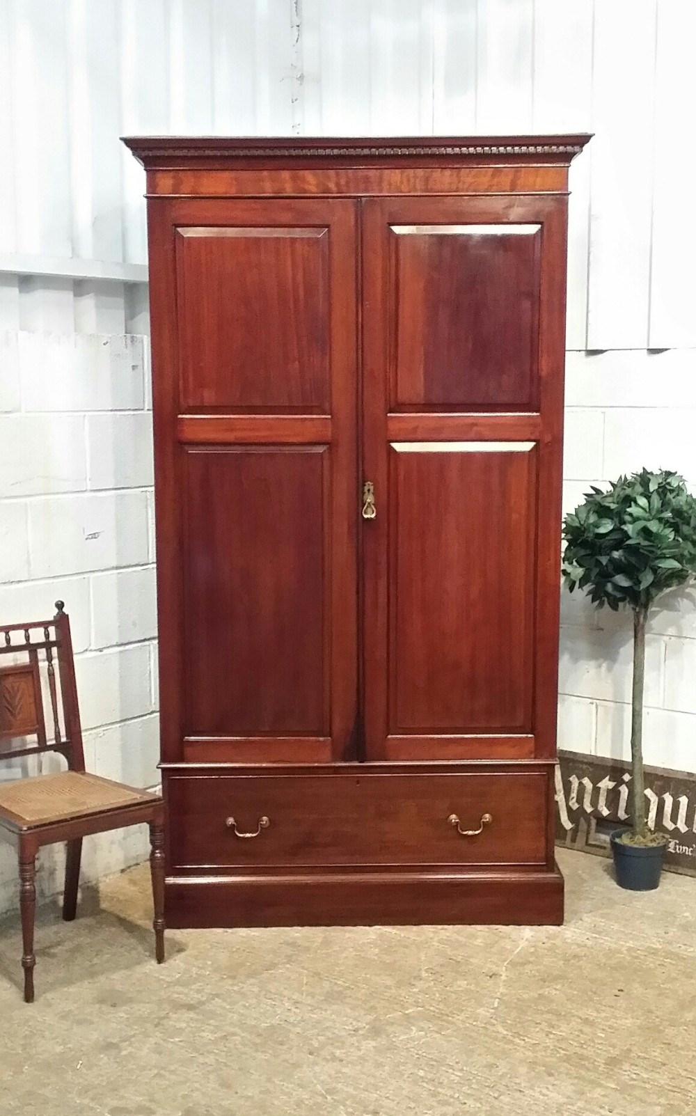 antique edwardian mahogany tall narrow double wardrobe c1900
