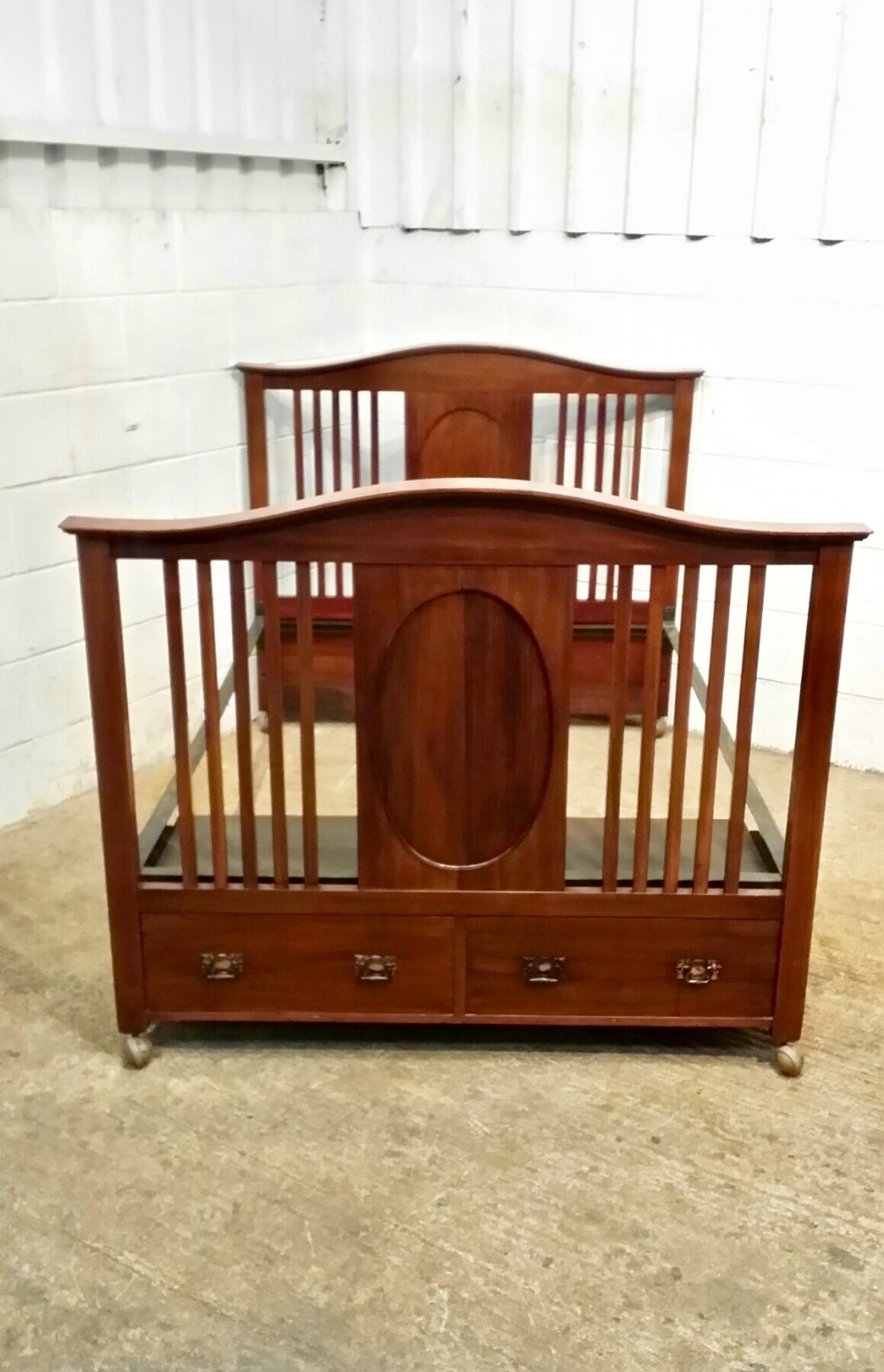 antique edwardian mahogany double bed with drawers c1900