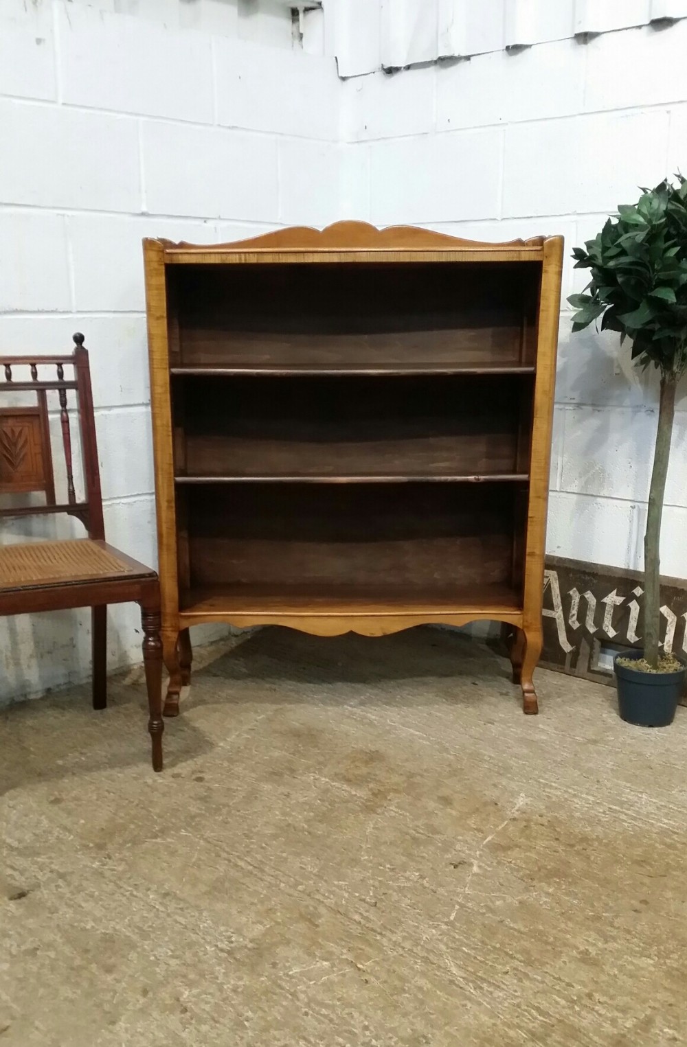 antique french walnut open bookcase c1920