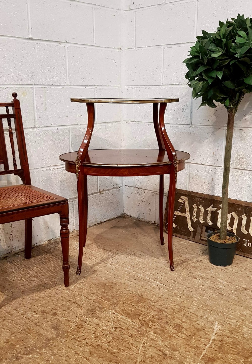 antique french mahogany gilt inlaid etagere table with superb sunburst c1900