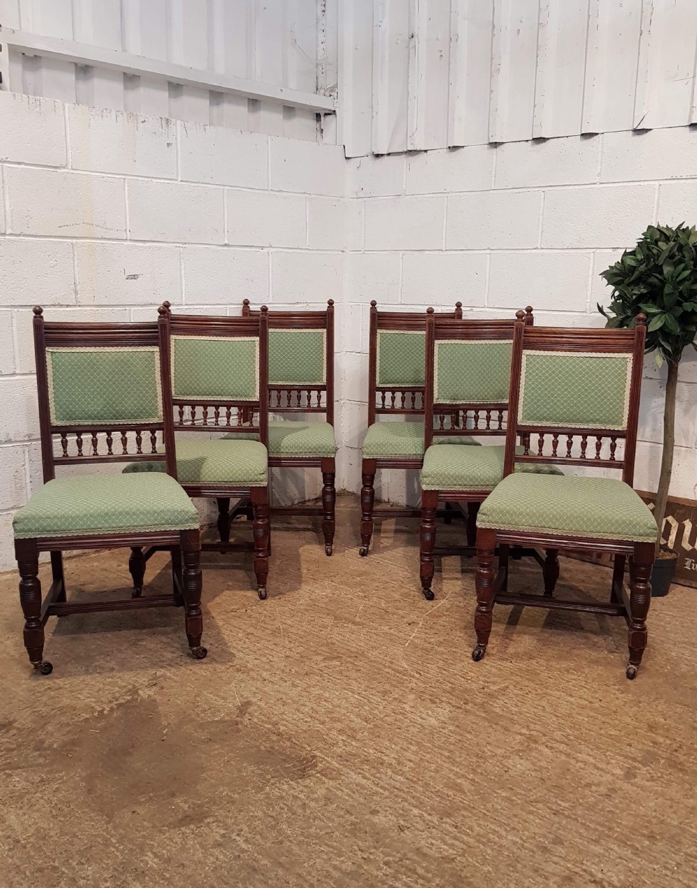 antique set six victorian oak dining chairs c1880