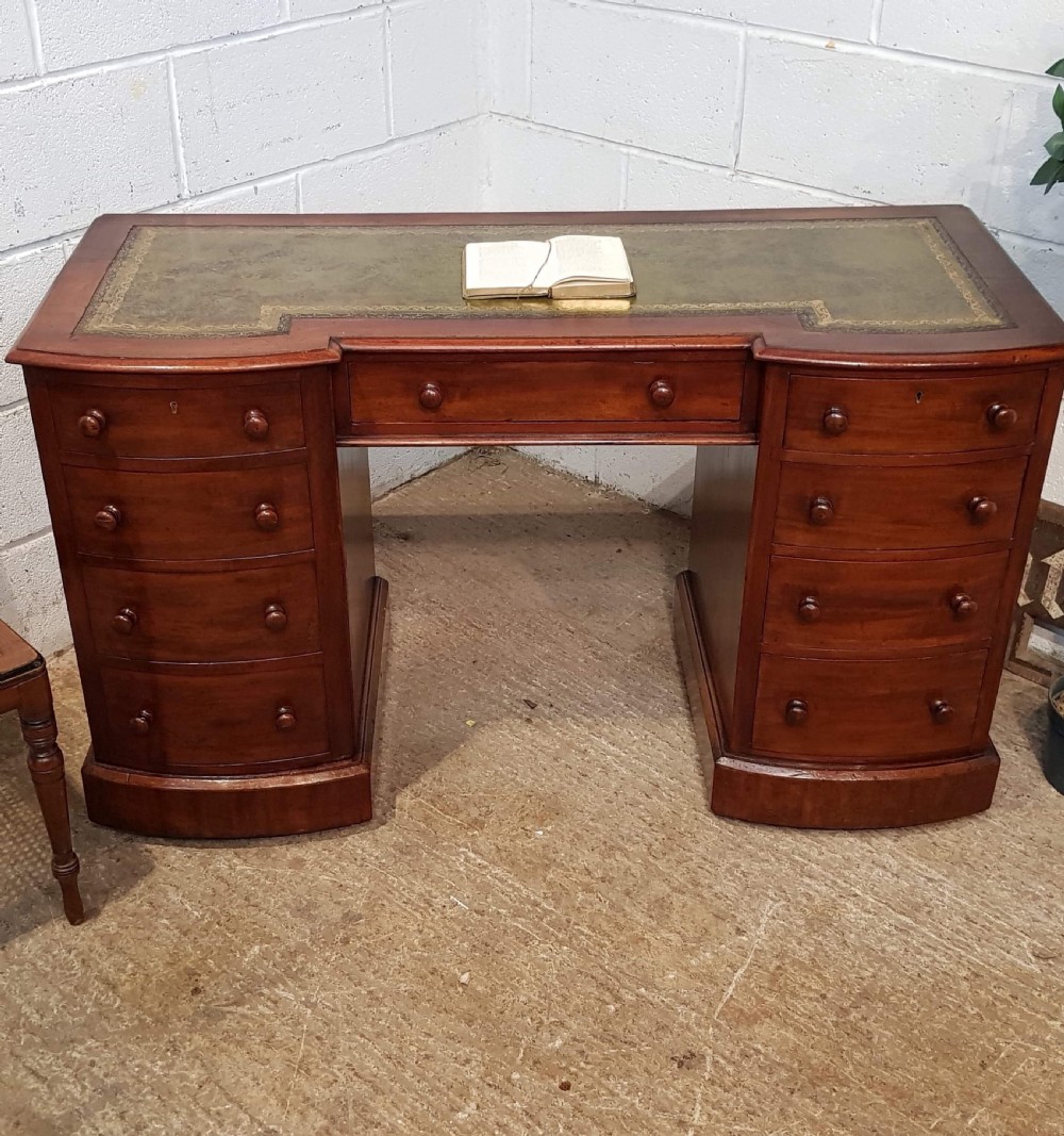 antique victorian mahogany bow front pedastal desk c1880