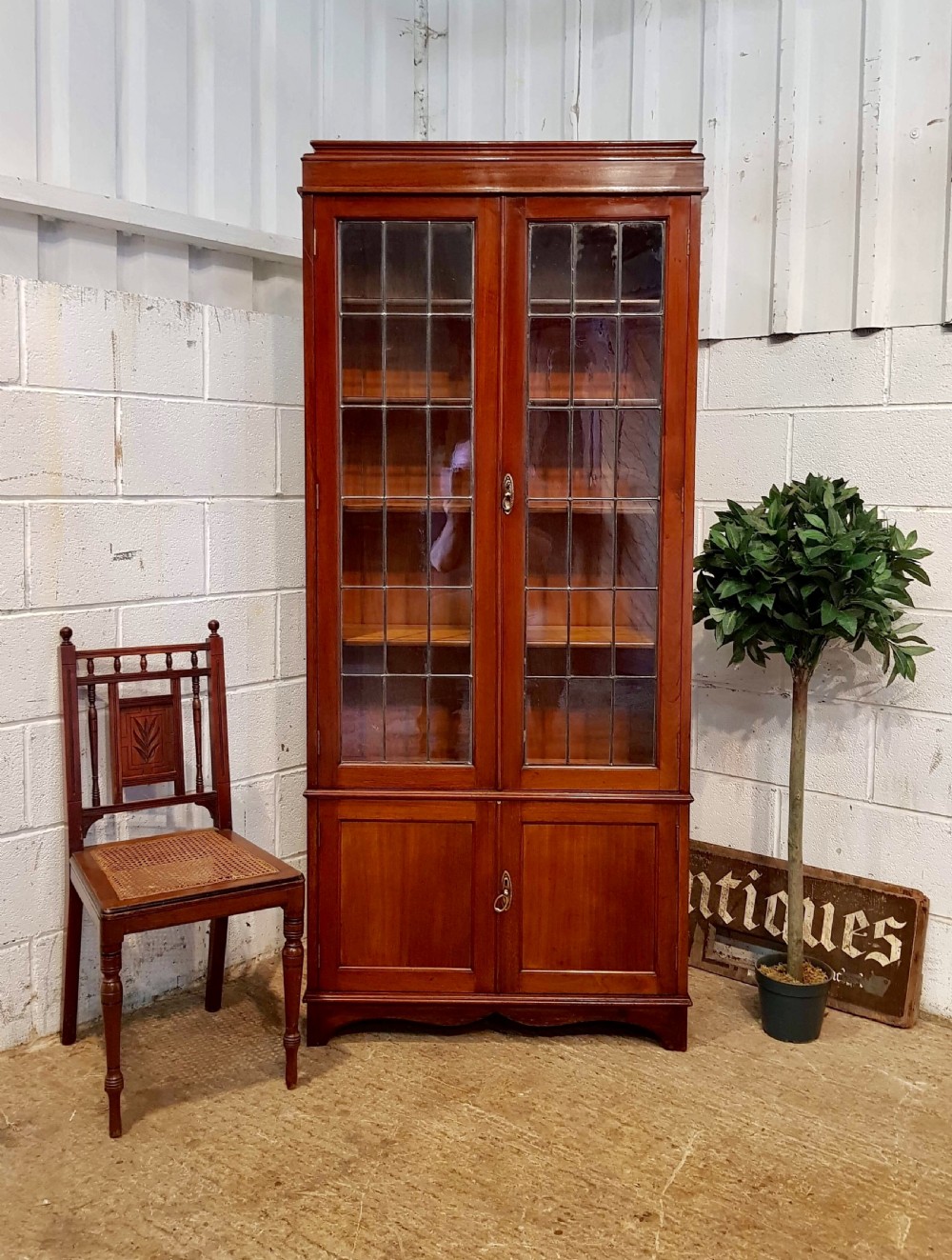 antique edwardian mahogany tall glazed bookcase c1900