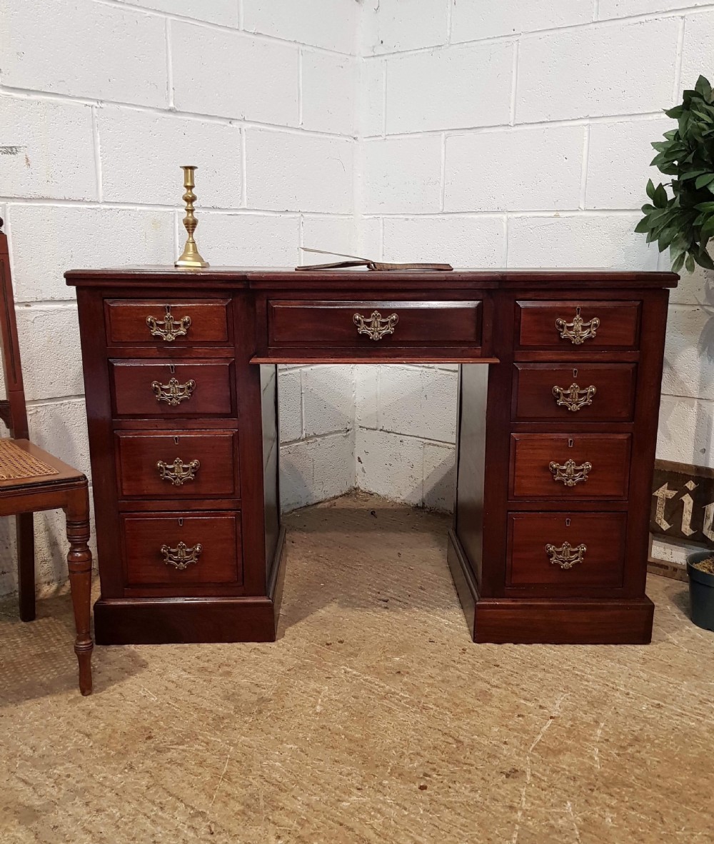 antique edwardian mahogany breakfront leather top twin pedastal desk c1900