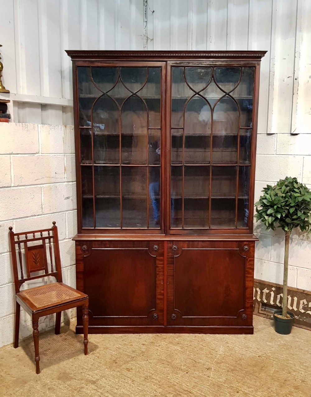 antique regency mahogany astragal glazed library bookcase c1820