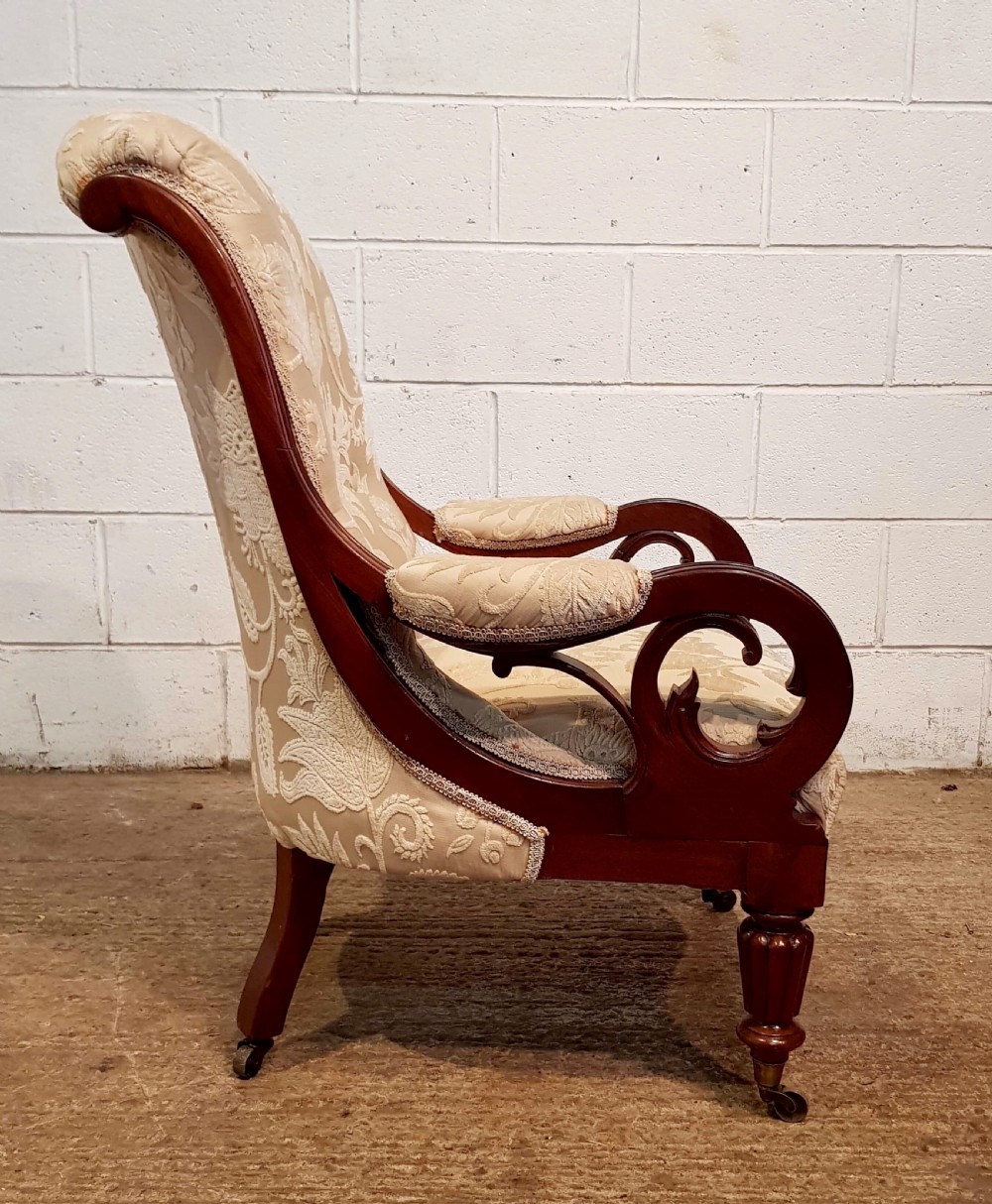 antique william 1v mahogany scrolled armchair c1830
