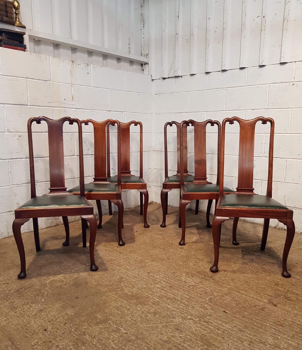 antique set six edwardian mahogany queen anne dining chairs by maple co c1900