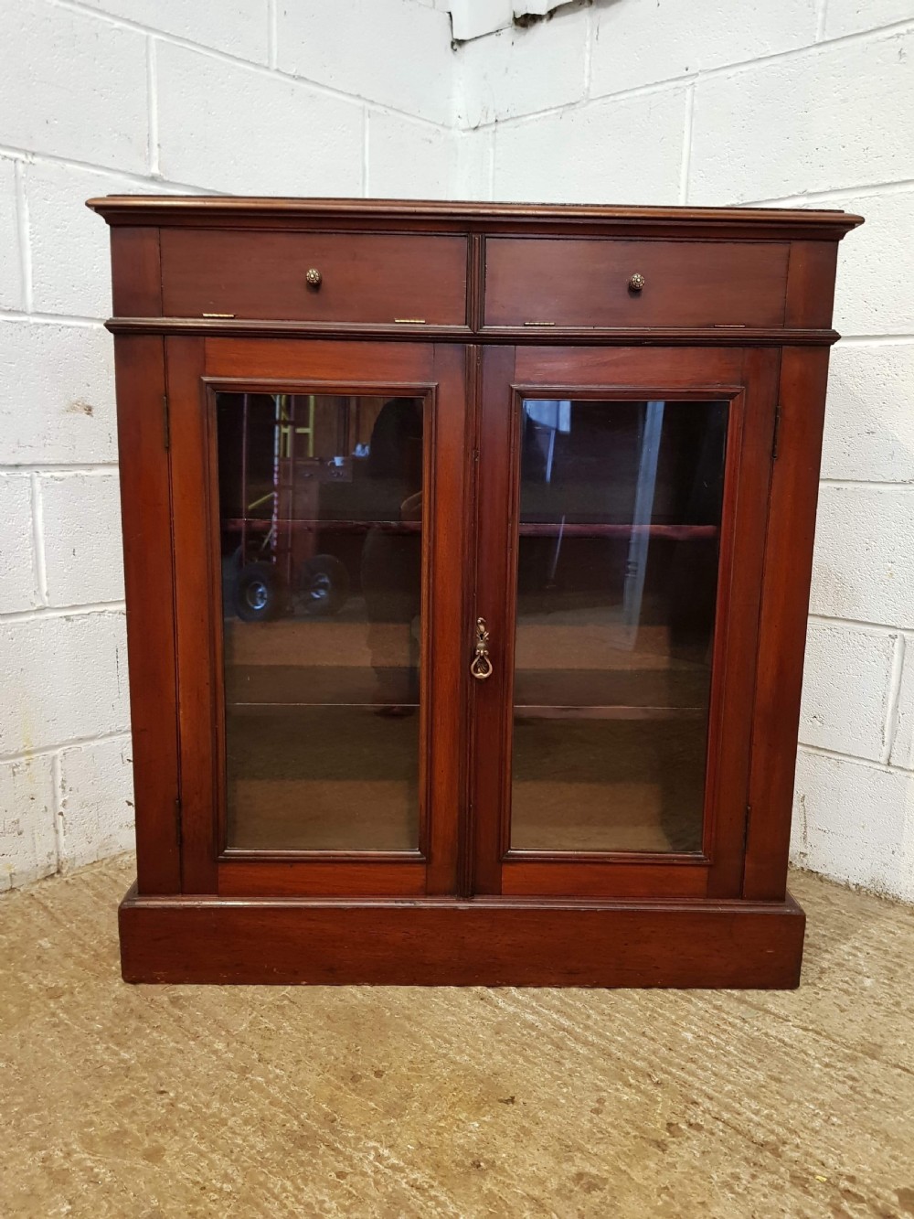 antique victorian mahogany small glazed bookcase c1880
