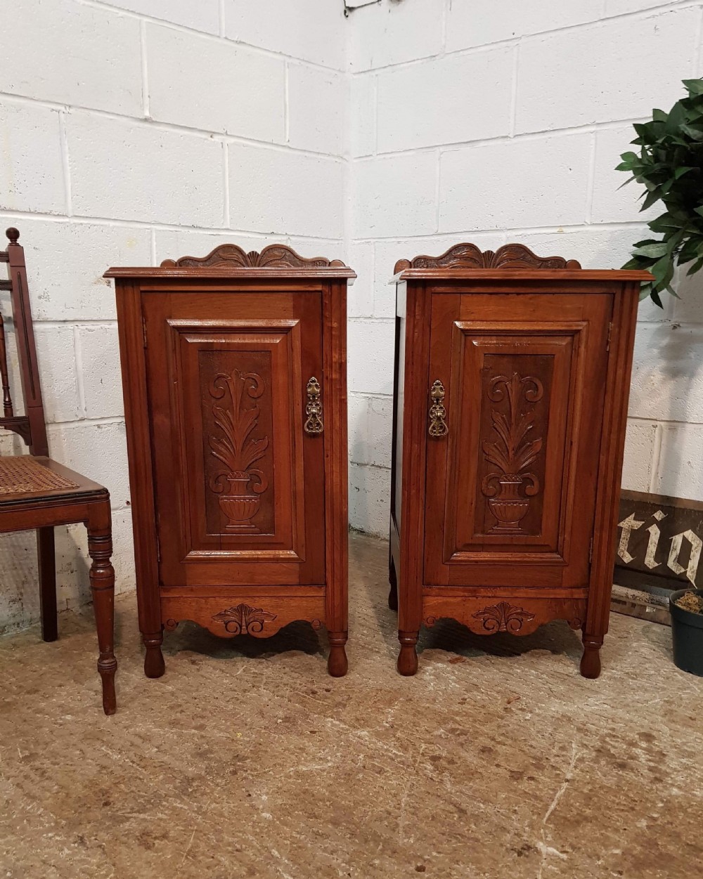 antique pair art nouveau walnut bedside cabinets c1890