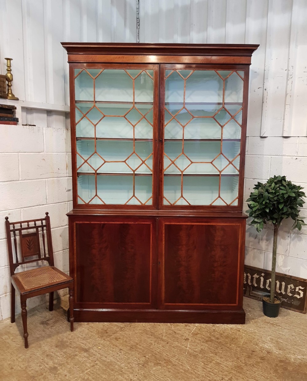 antique georgian period mahogany satinwood astragal glazed bookcase c1780